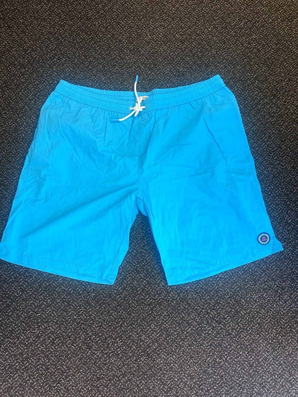 Men's Bright Blue Swim Trunks with White Drawstring